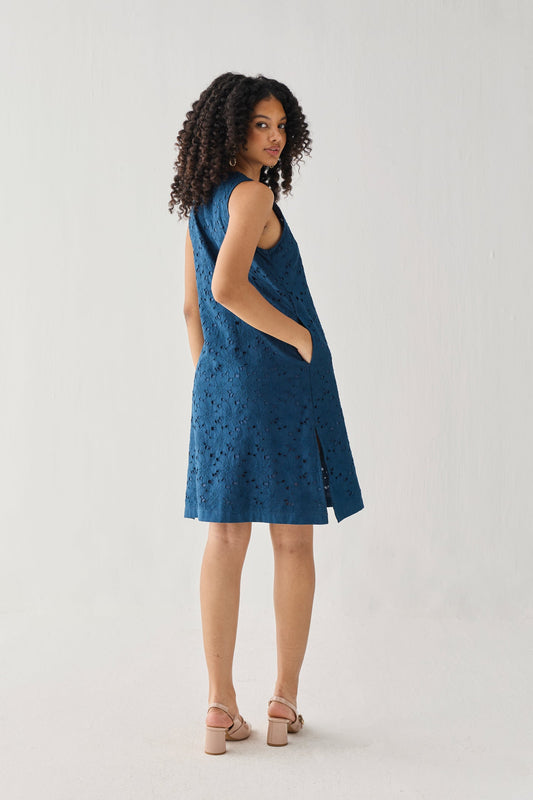 Sleeveless Knee-Length Dress in Blue