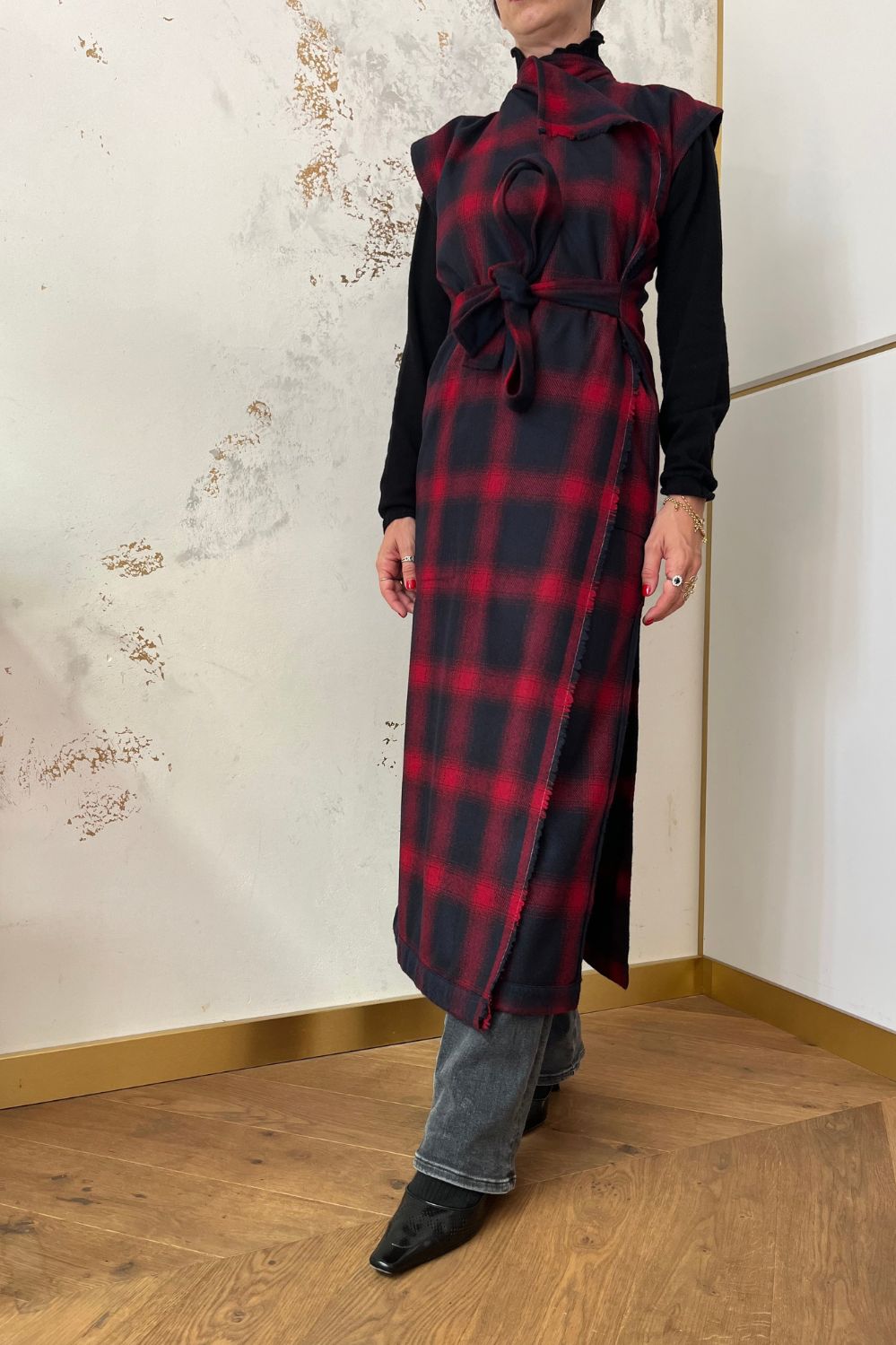 Long recycled wool vest