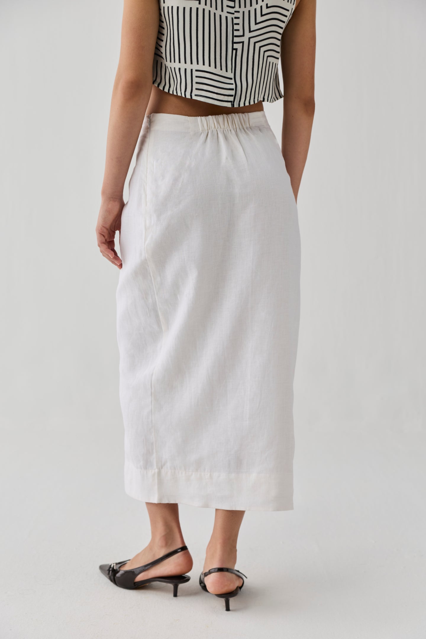 Fitted Overlap Midi Skirt in Off - white