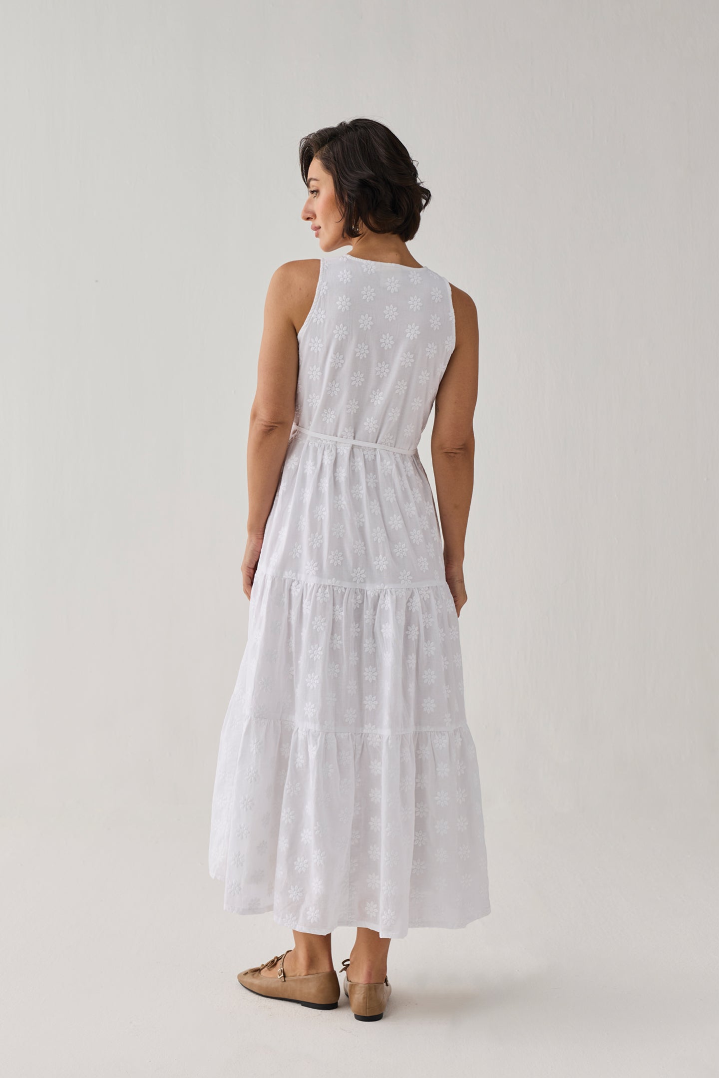 The Embroidered Tiered Wrap Maxi Dress