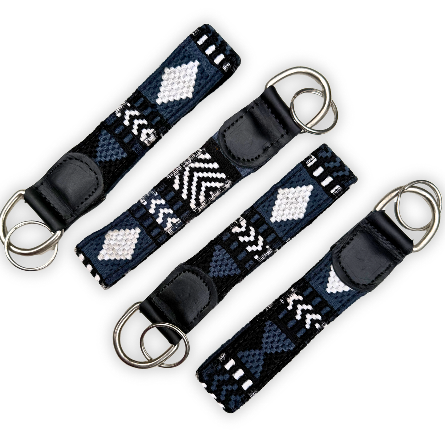 Handwoven Keychain with Leather | Upcycled Mayan Textile Key Fob