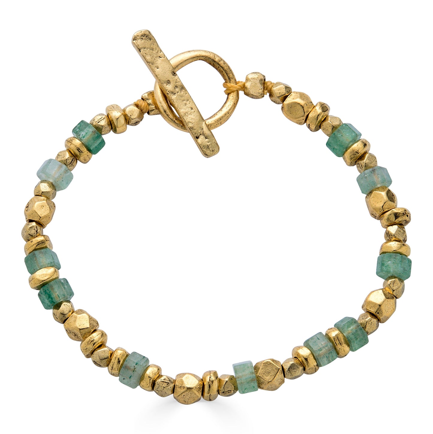 Green Strawberry Quartz and Gold Bead Bracelet