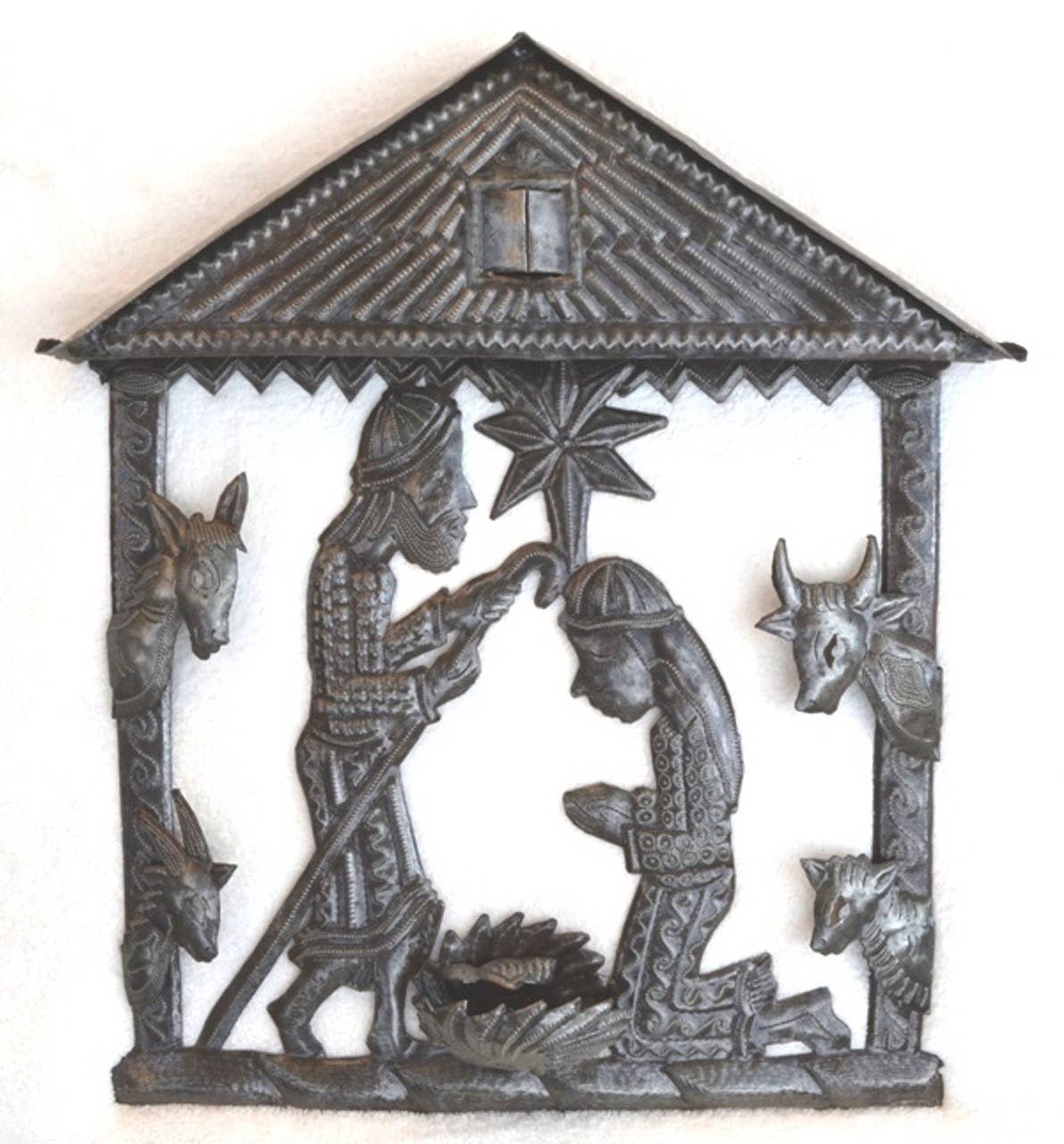 Handmade Haitian Nativity Scene – Holy Family Metal Art