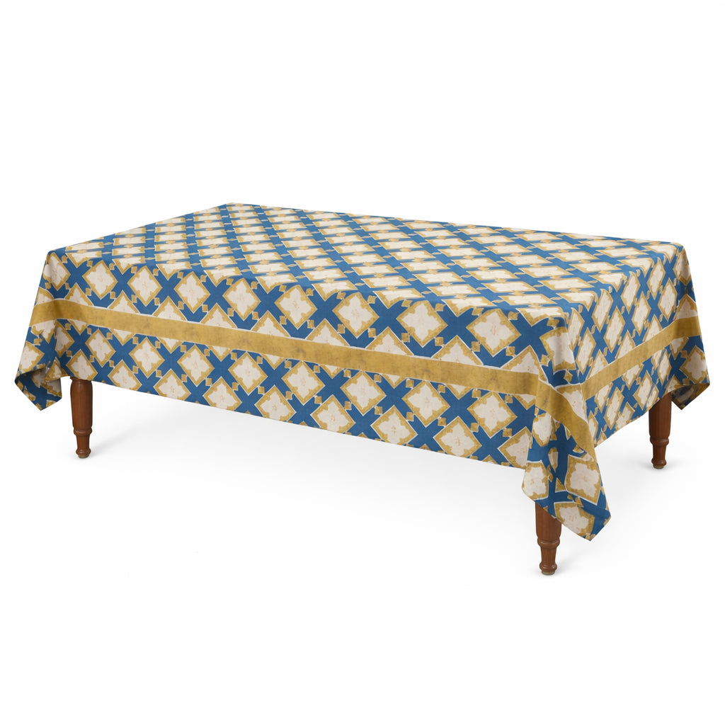 Boho Organic Cotton Tablecloth - Hopi Blue