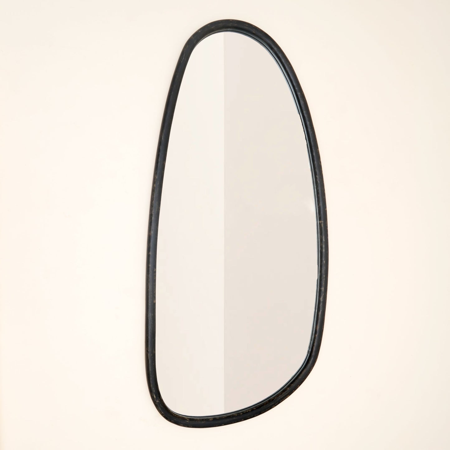 Wall Mirror with Blackwash Mango Wood Frame, Black, 28x60"