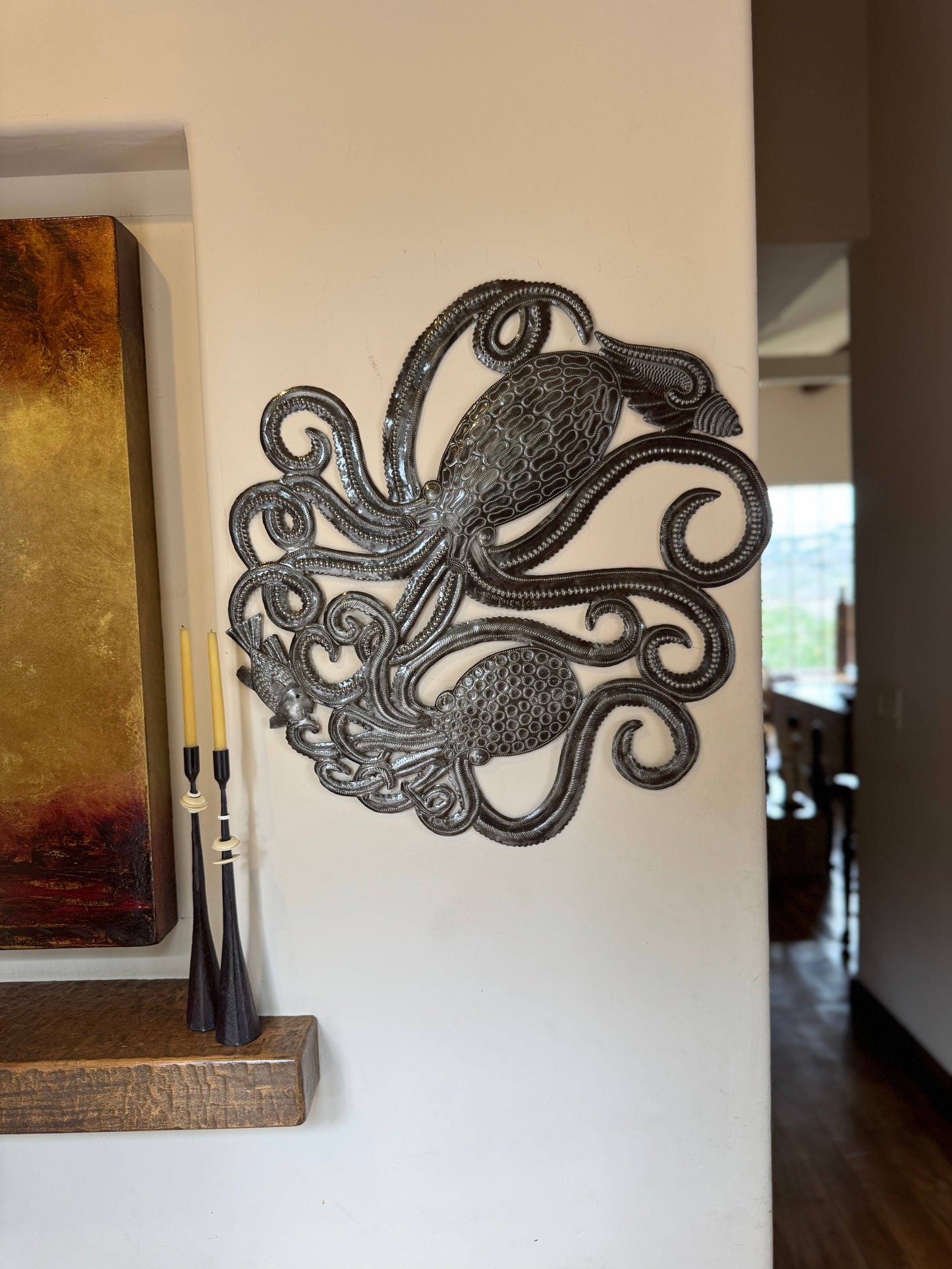 Handmade Octopus Wall Art Round Metal Sculpture Fair Trade