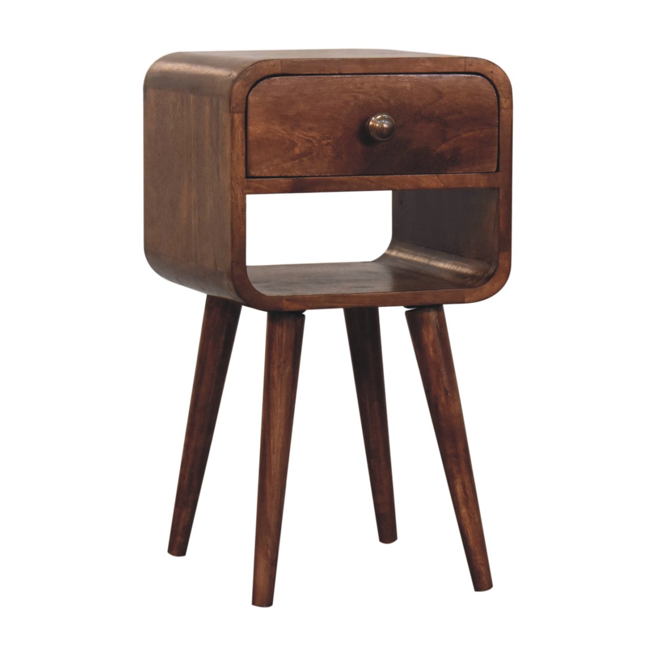 Solid Wood Mini Honey Caramel Curved Bedside Table