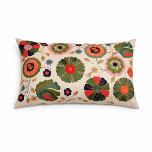 Floral Medley Pillow |24x14"| Cotton Fabric | Vibrant Design
