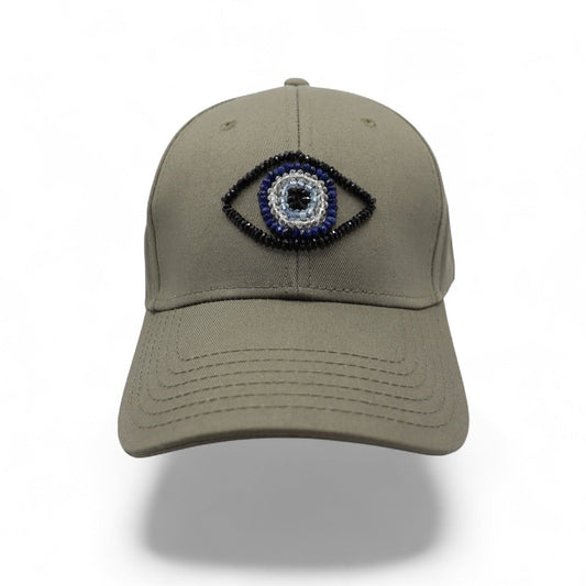 The Energy Project - Evil Eye Hat - Hand-Beaded, Natural Crystals