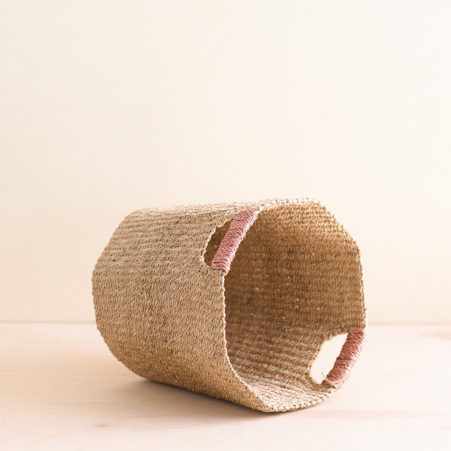 Natural Octagon Basket with Dusty Rose Handle