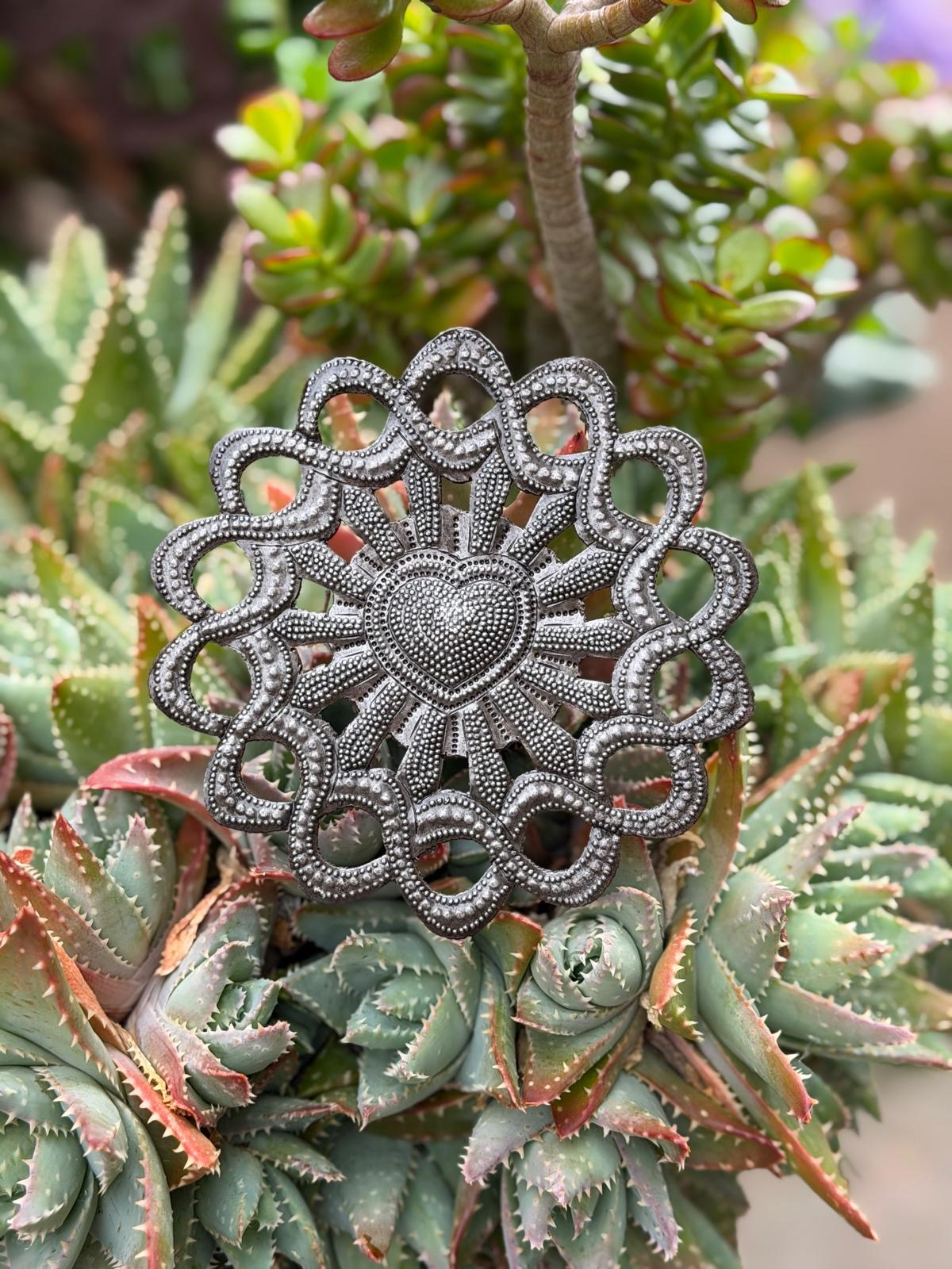 Haitian Metal Sacred Heart Sunburst Wall Art 5x5 Handmade