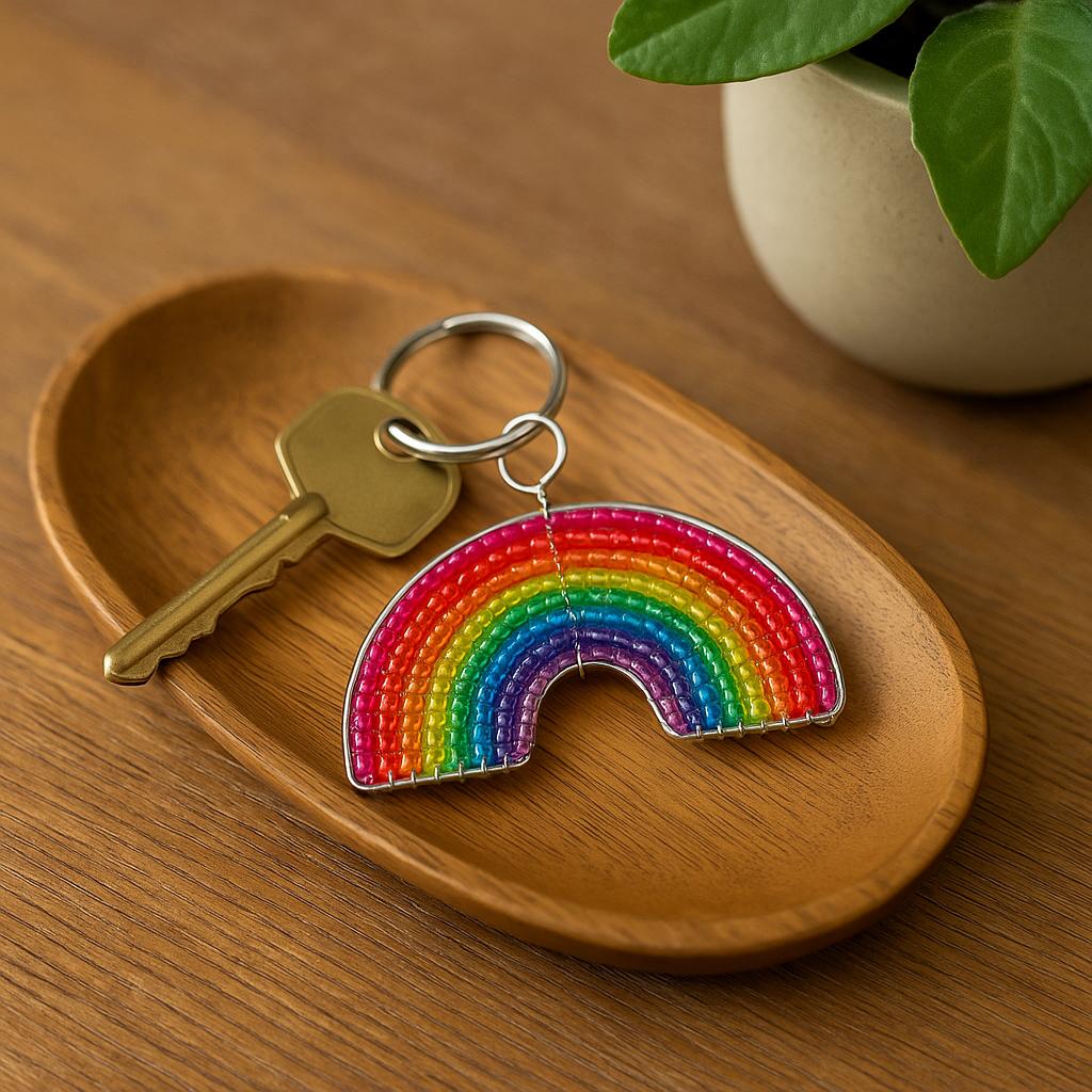 Handmade Beaded Rainbow Keyring – Haitian Artisan Keychain. (Set of 6)