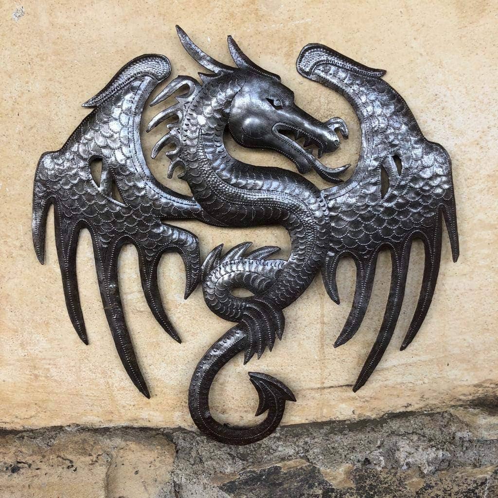 Flaming Dragon – Handmade Haitian Metal Wall Art | Gothic