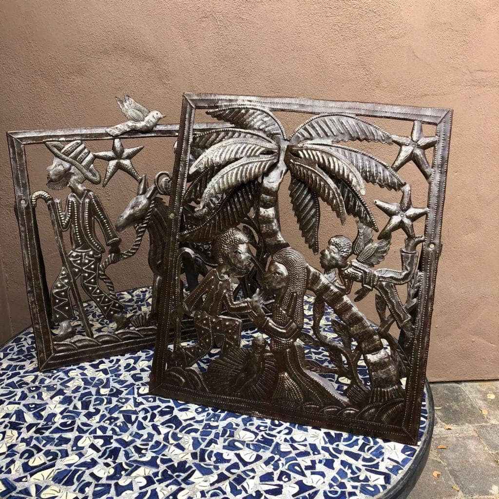 Haitian Metal Nativity Scene – Handcrafted Folk Art Christma