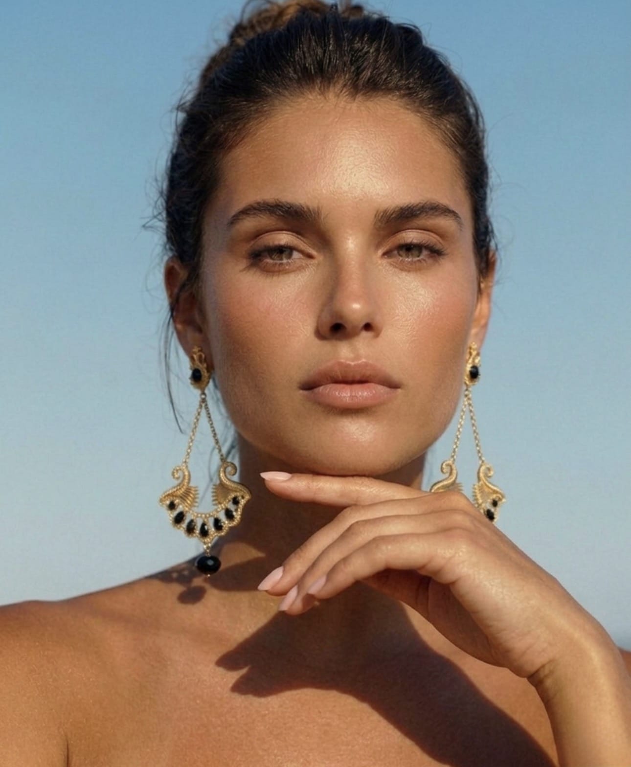Pharaoh Lotus Royale Onyx Earrings - Pre Order