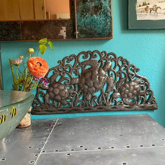 Metal Sea Turtle Arch, Handmade Wall Decor, Nautical 22"x11"