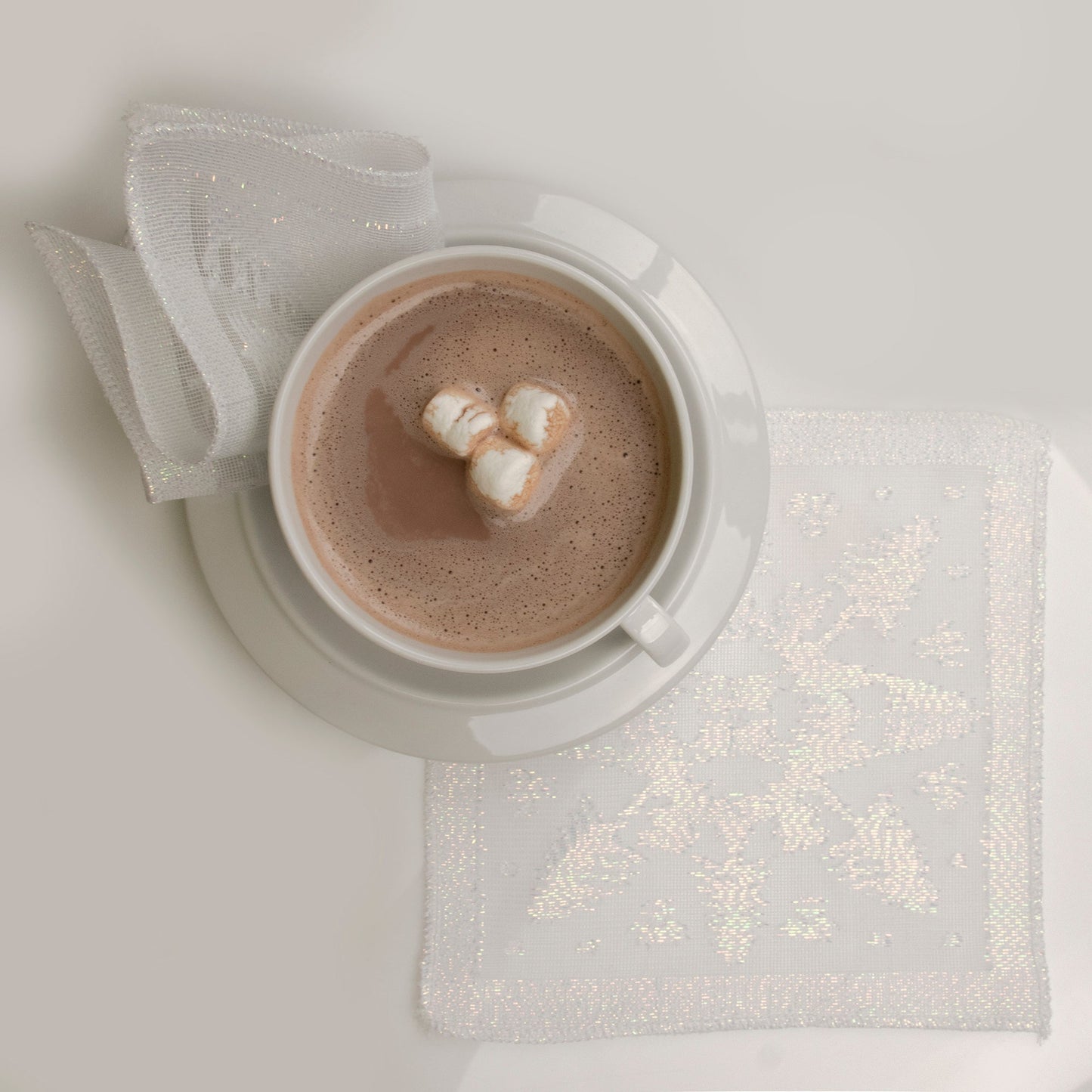 S/4 Scottish White Leno Gauze Cocktail Napkins - Snow Lurex