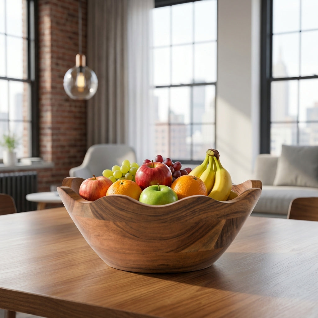 Acacia Wood Scallop Bowl, Natural Finish