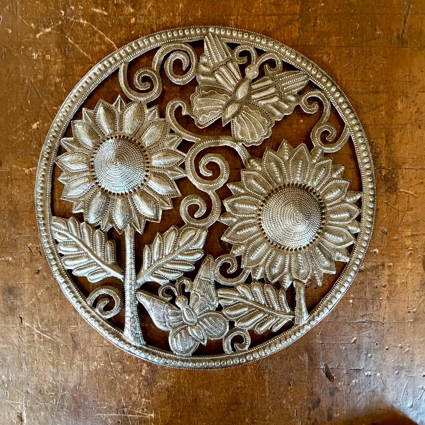 Haitian Sunflower & Butterfly Metal Wall Sculpture by Jorby