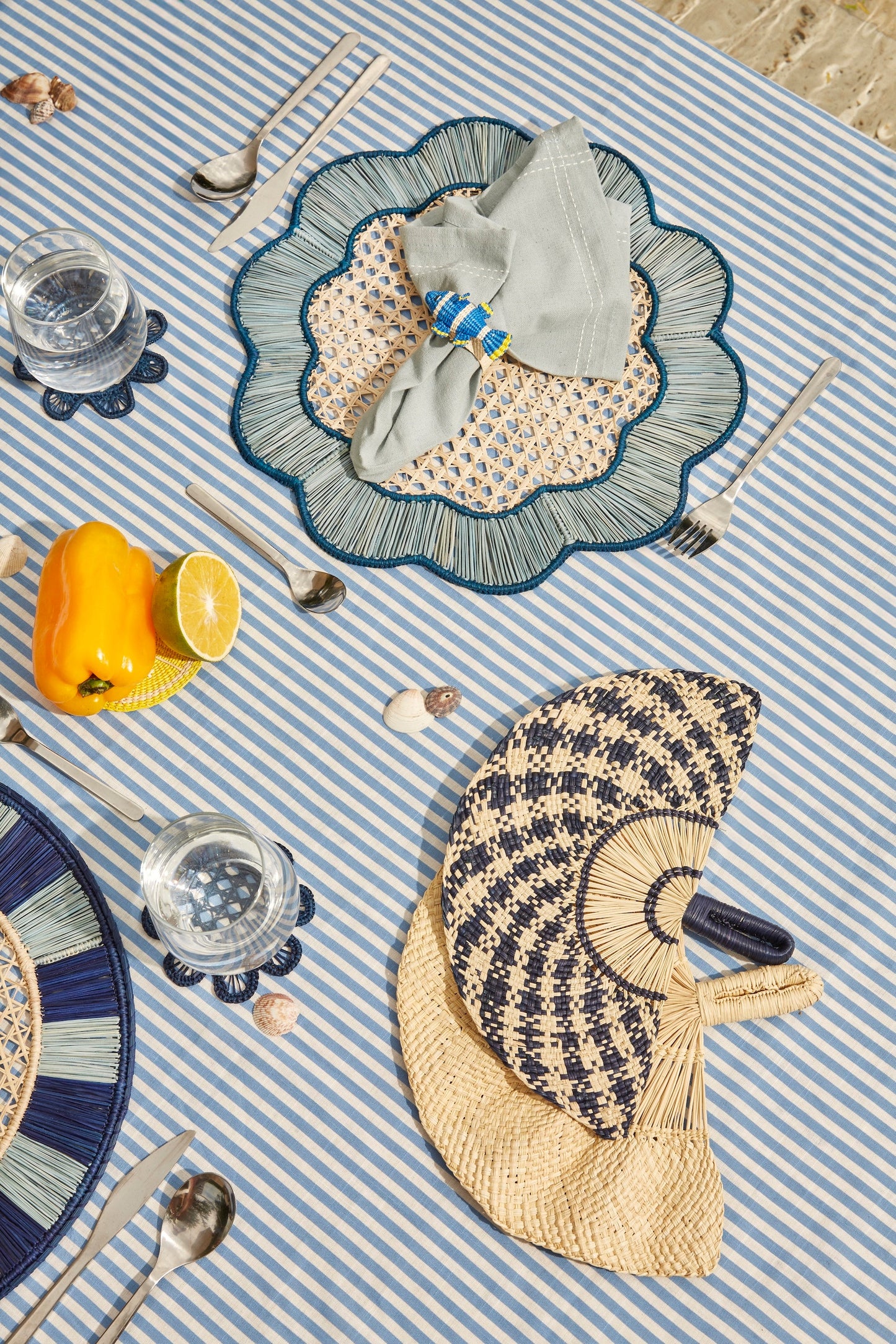 S/2 Breezy Placemat Sky Blue/Navy