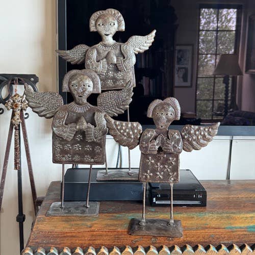 10 Primitive Standing Metal Angels – Handmade Holiday Decor