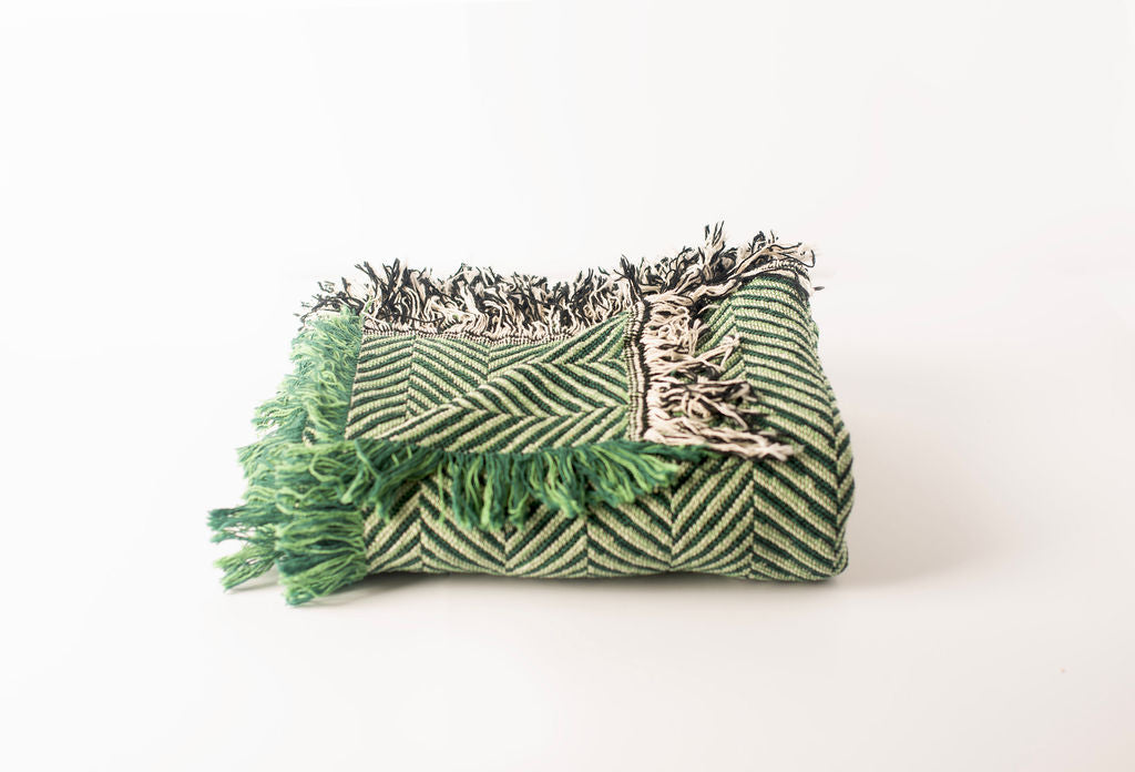 Green Herringbone Jacquard Woven Throw