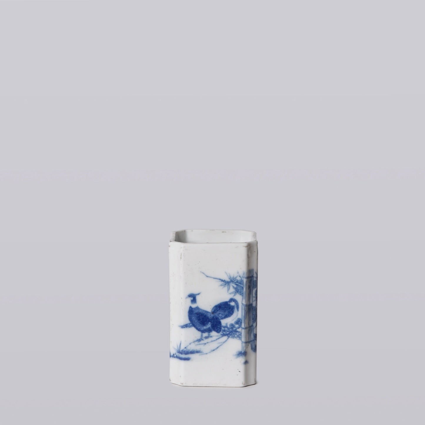 1920s Blue and White Porcelain Pheasant Square Vase