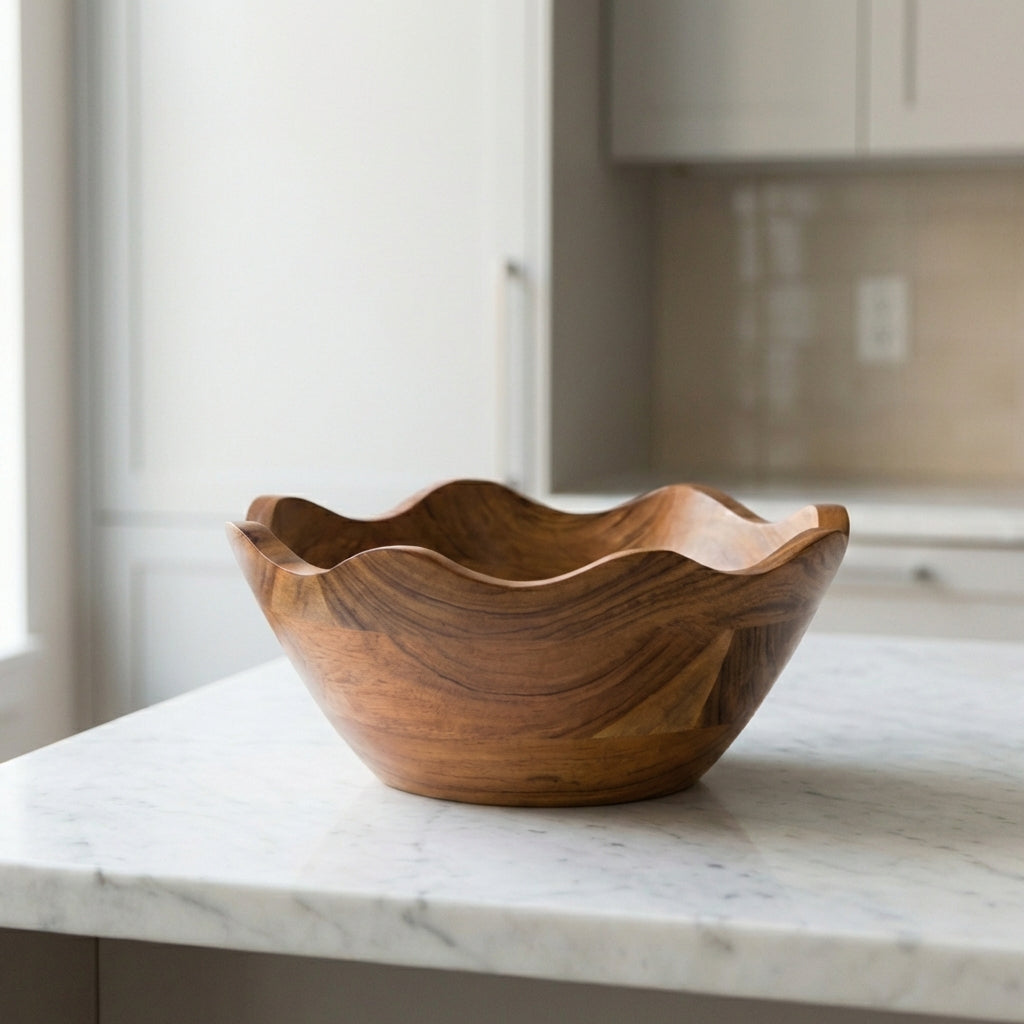 Acacia Wood Scallop Bowl, Natural Finish