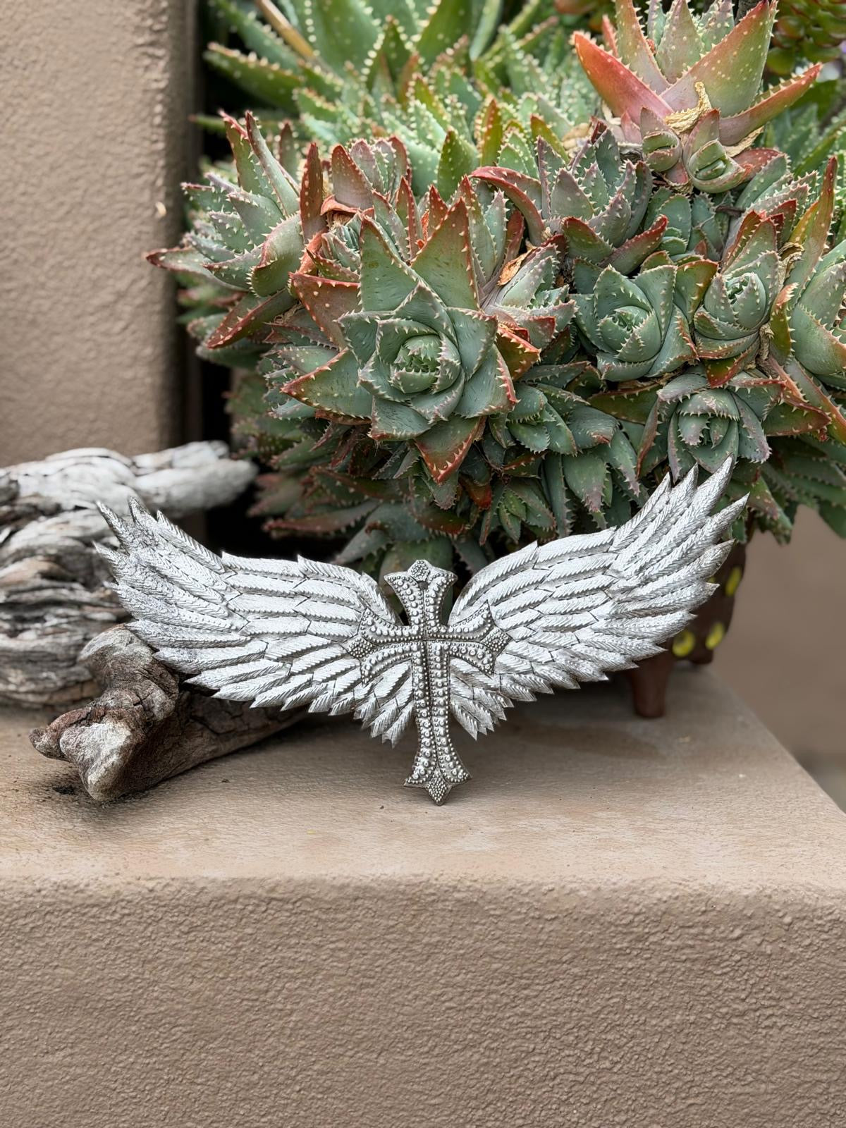 Haitian Metal Art Cross with Wings Brutus Wiseton Steel 5" X 10"