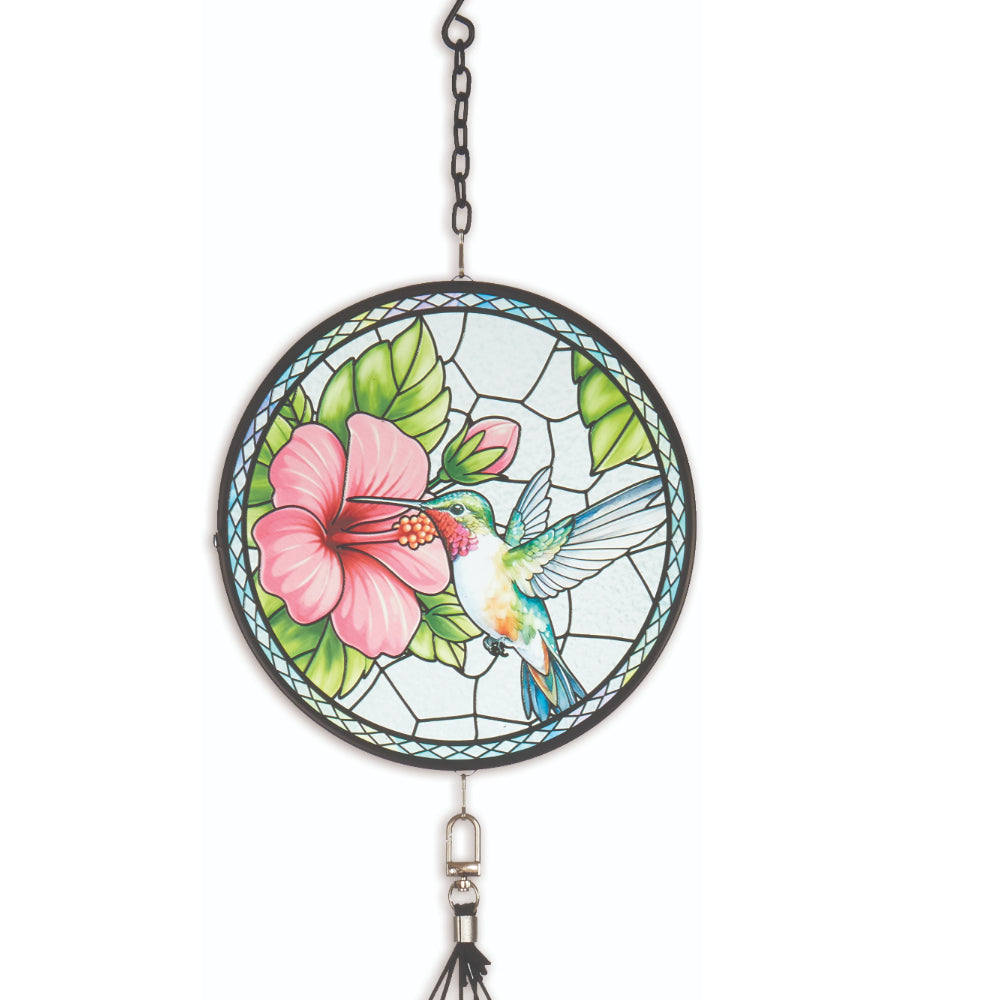 Hummingbird Stain Glass Wind Chime - 40 inch