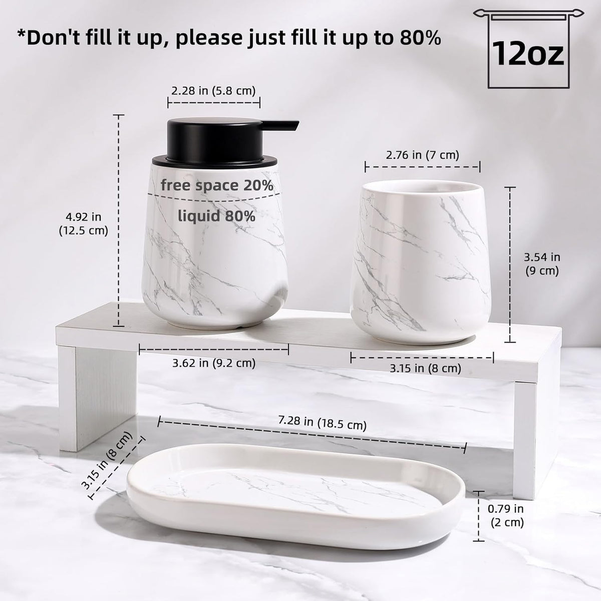 BosilunLife Marble Foaming Bathroom Set 3-Piece Recycled RebornClay™