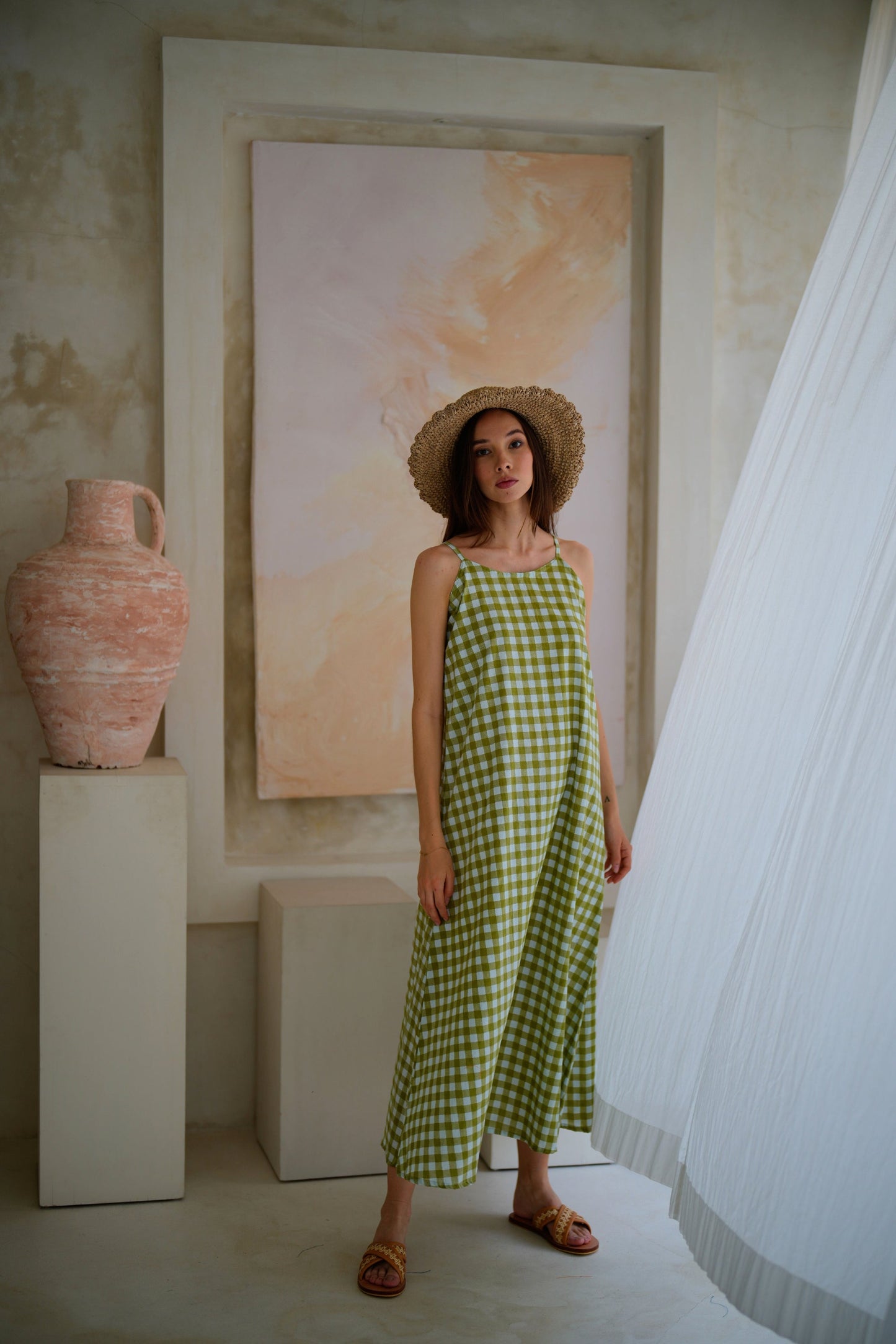 Maya Dress in Gingham Green