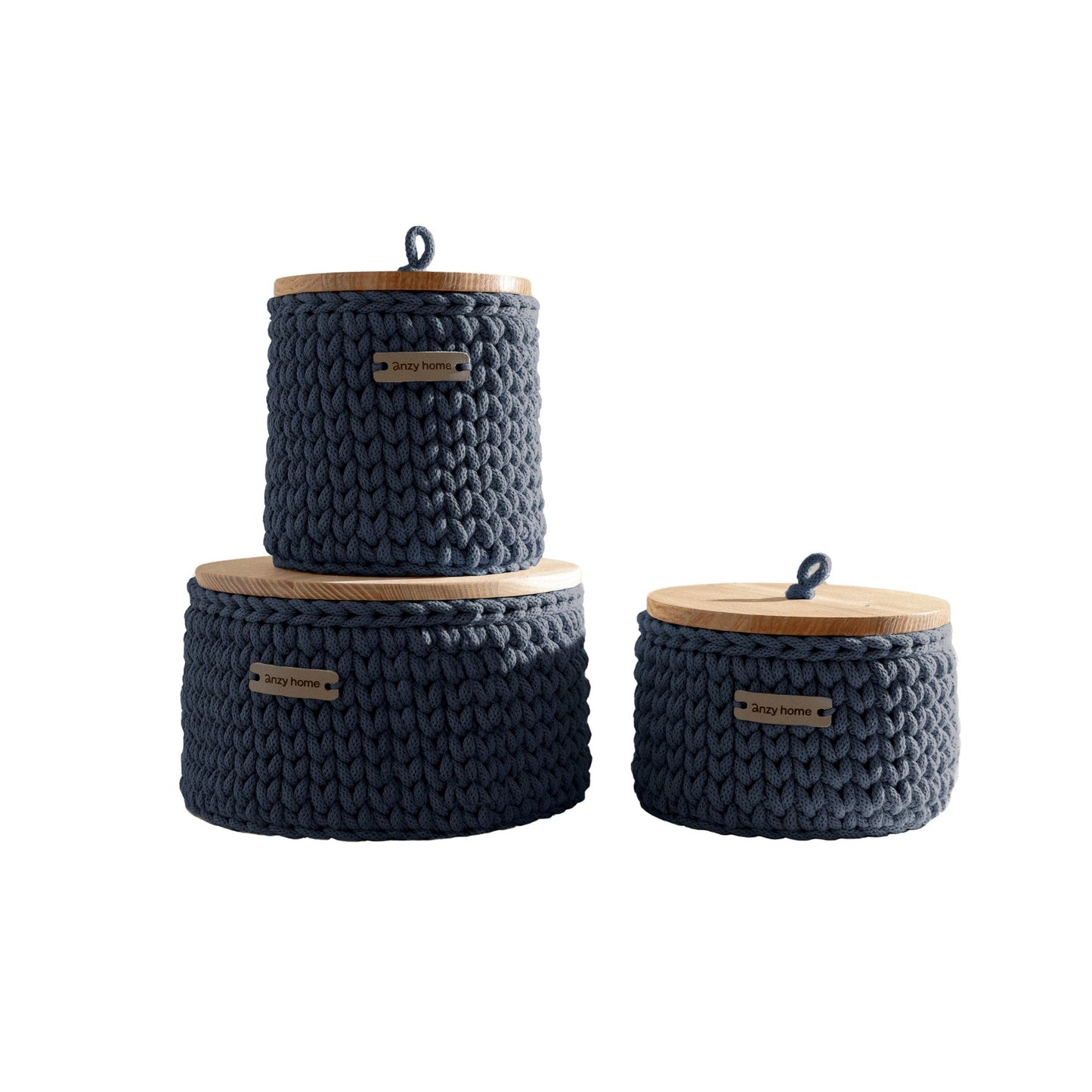 Round Storage Baskets w/ Wooden Lid