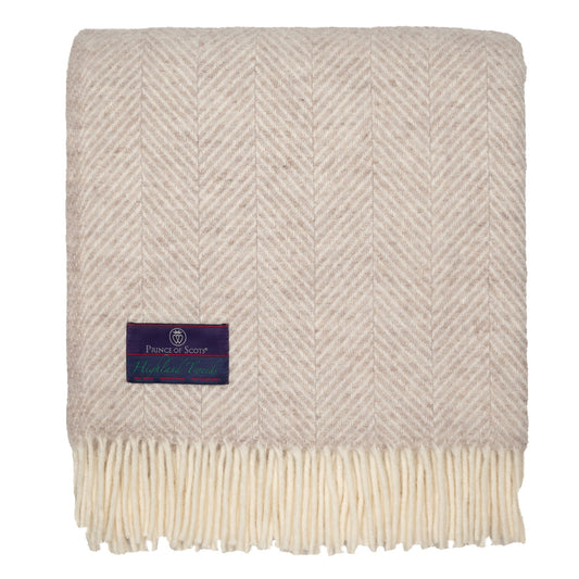 Highland Tweeds Herringbone  Pure New Wool Throw - Linen