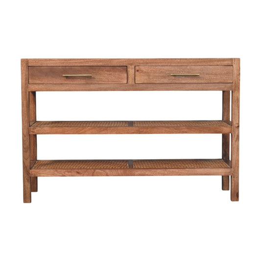 Solid Wood Woven Tier Console