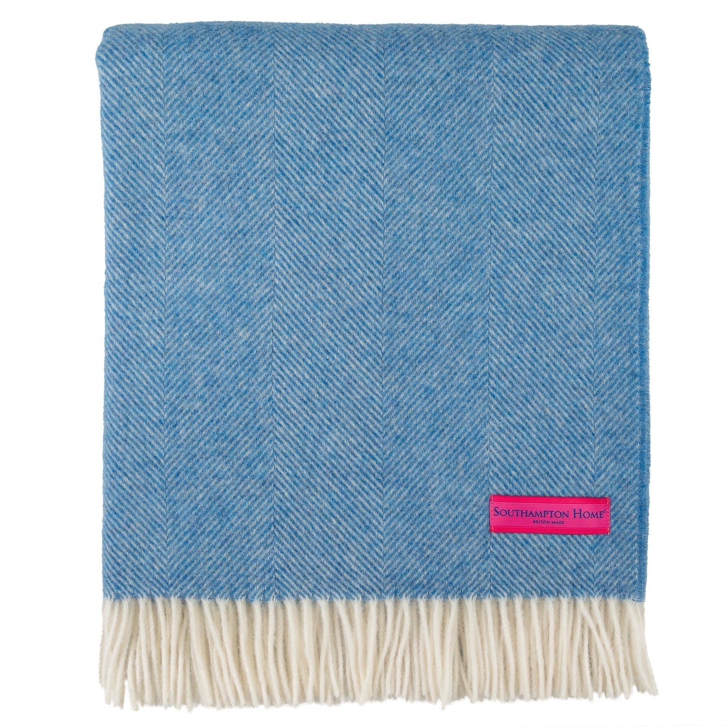 Southampton Home Shetland Lambswool Herringbone Throw – Ocean Blue