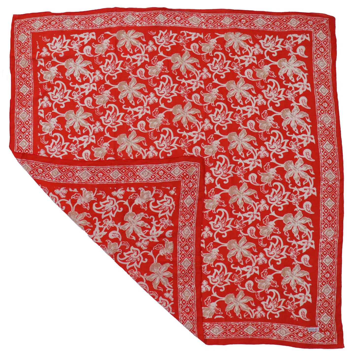 Large 39" Hand Dyed Batik Bandana, 100% Soft Cotton, Fiery Flora