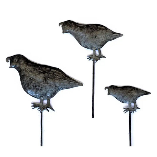 Set/3 Quail Garden Stakes, Yard Art, Handmade Fair-trade