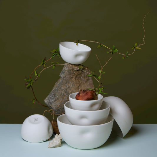 Unique Series Thumb Print Porcelain Bowl - bisque