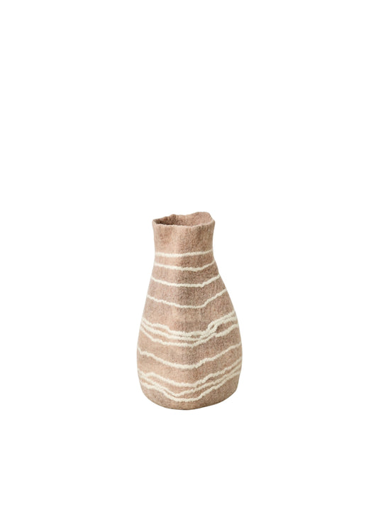 Tribal Lines Dusty Rose Pink Wool Gourd Basket