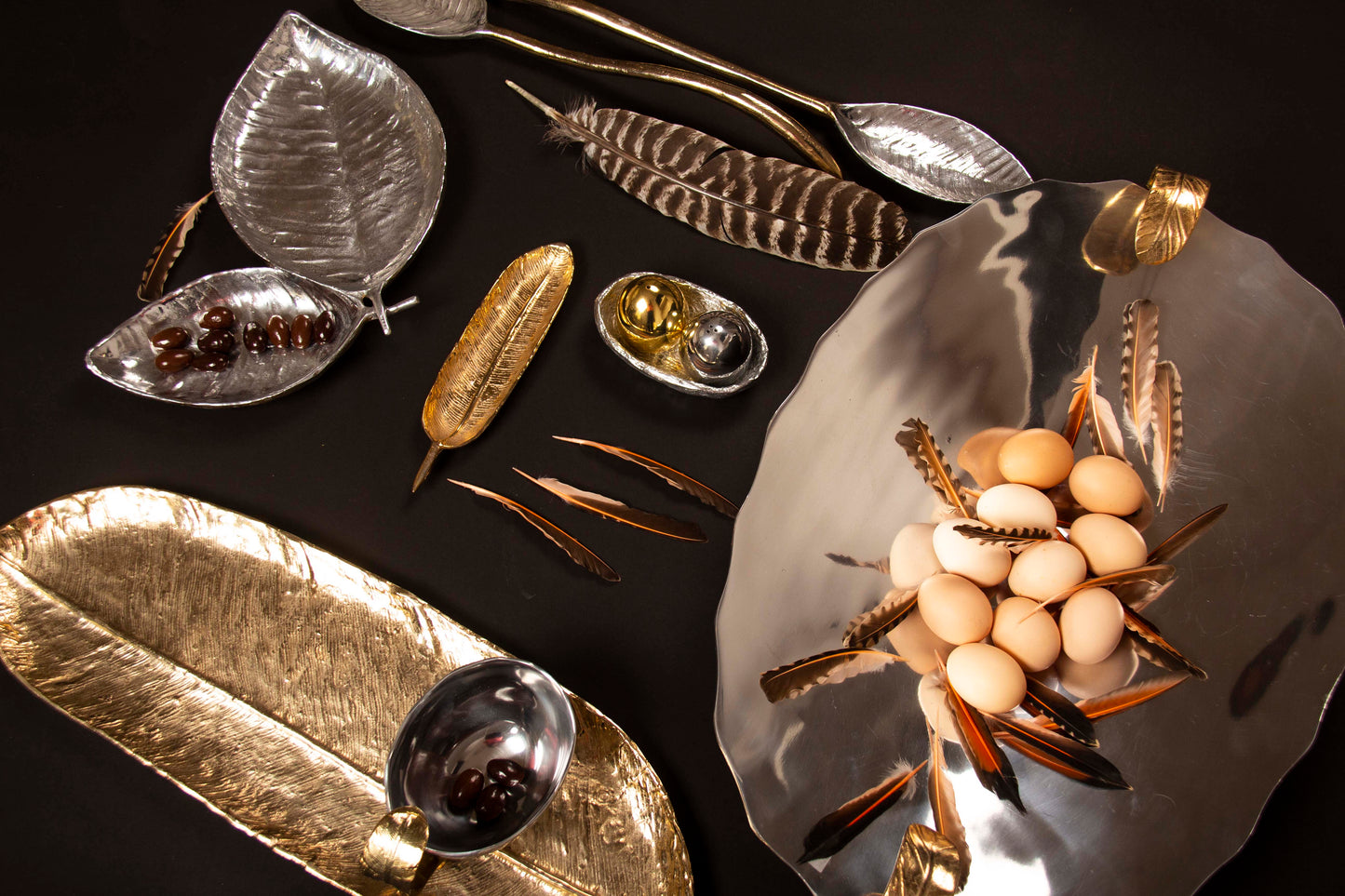 Feather Long Serving Set Polished/Gold