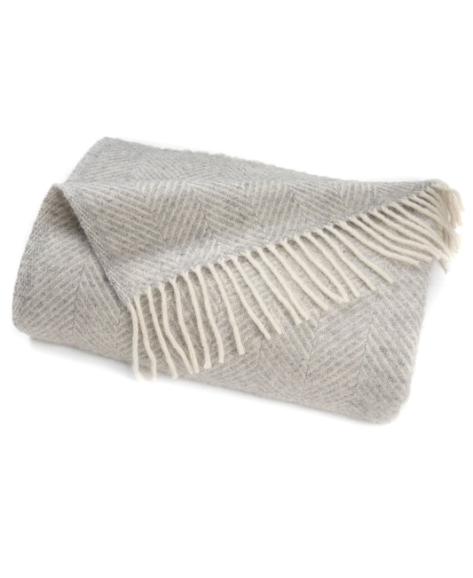 Highland Tweeds Herringbone  Pure New Wool Throw - Silver