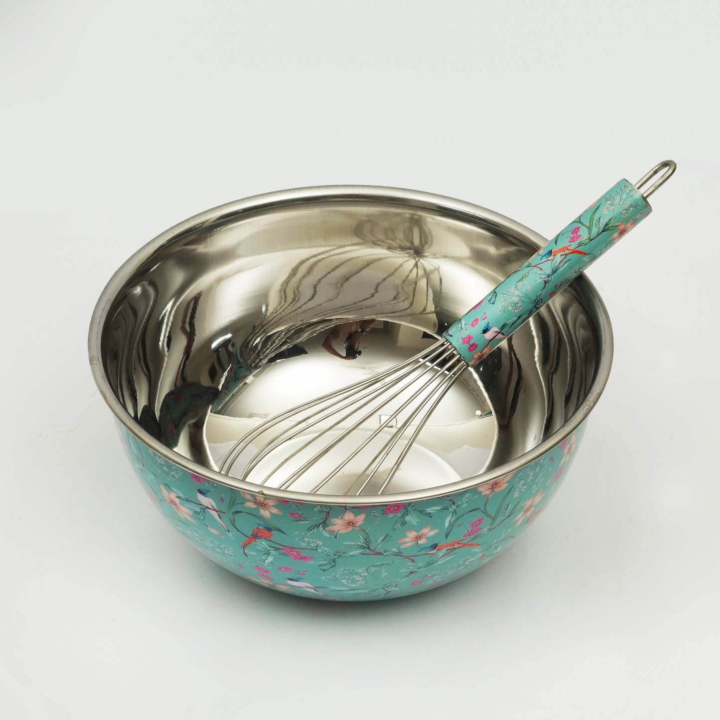 Aqua Bloom Bowl & Whisk Stainless Steel Mixing Set