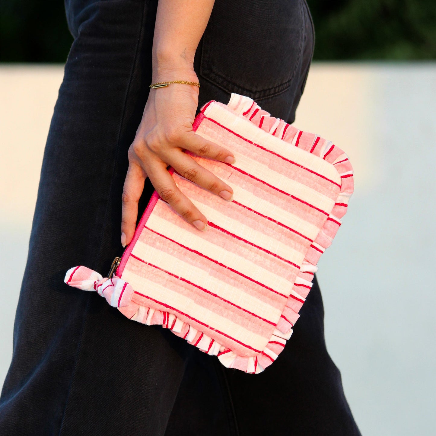 Quilted Cotton Travel Pouch with Frill Organizer