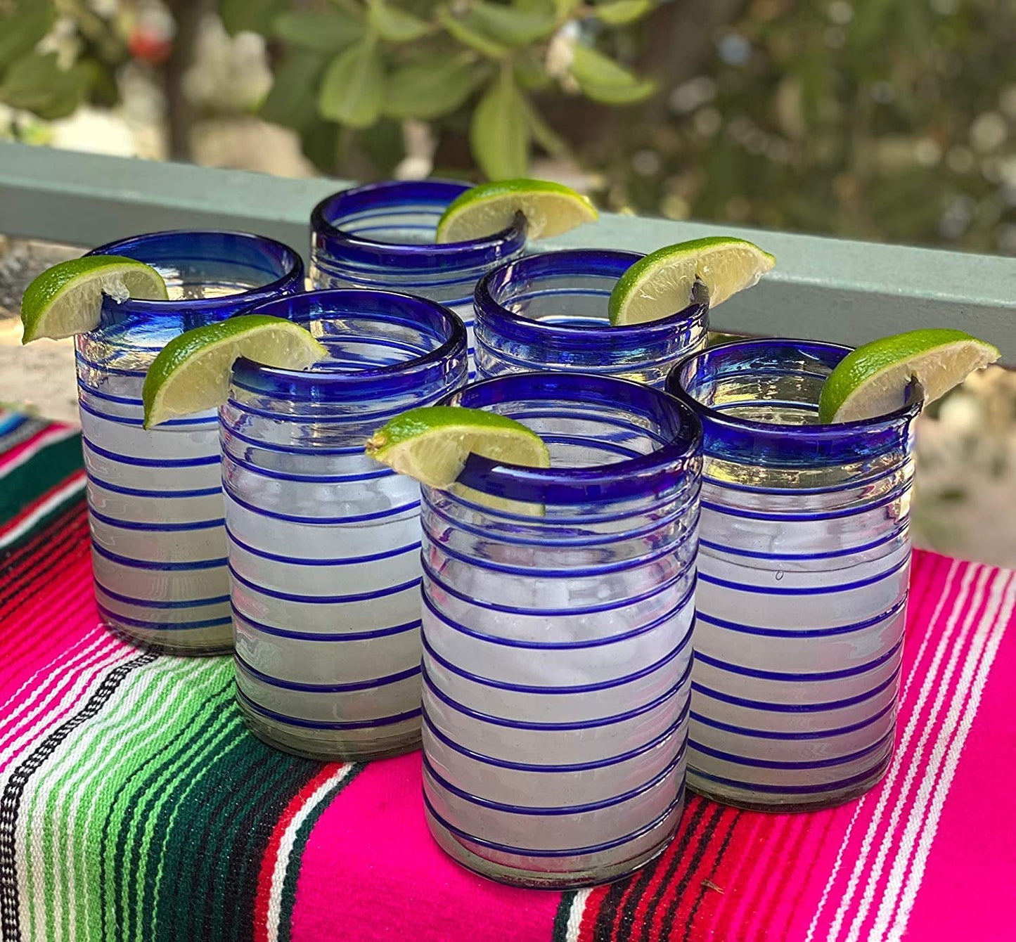 Cobalt Blue Spiral Design Drinking Glasses - Set of 6