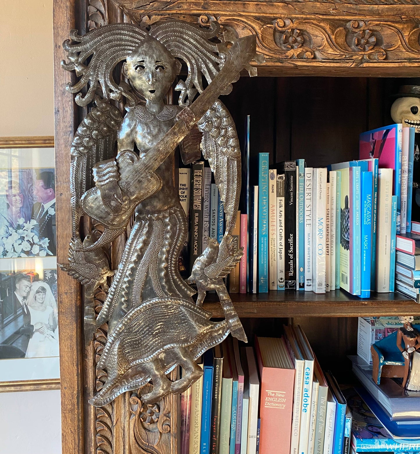 Angel with Guitar, Metal Wall Decor, Recycled, 15" x 28"