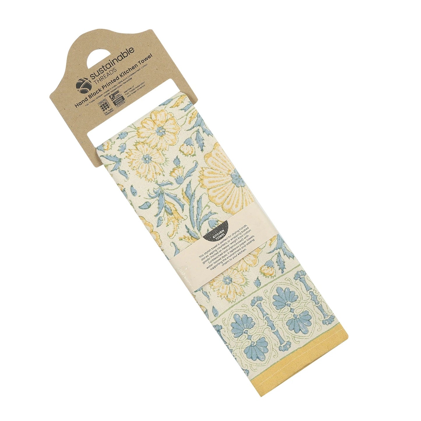 Hand Block Printed Cotton Kitchen Towels | 27″ × 19″ | Set of 2 | Fair Trade | STREAMLINE