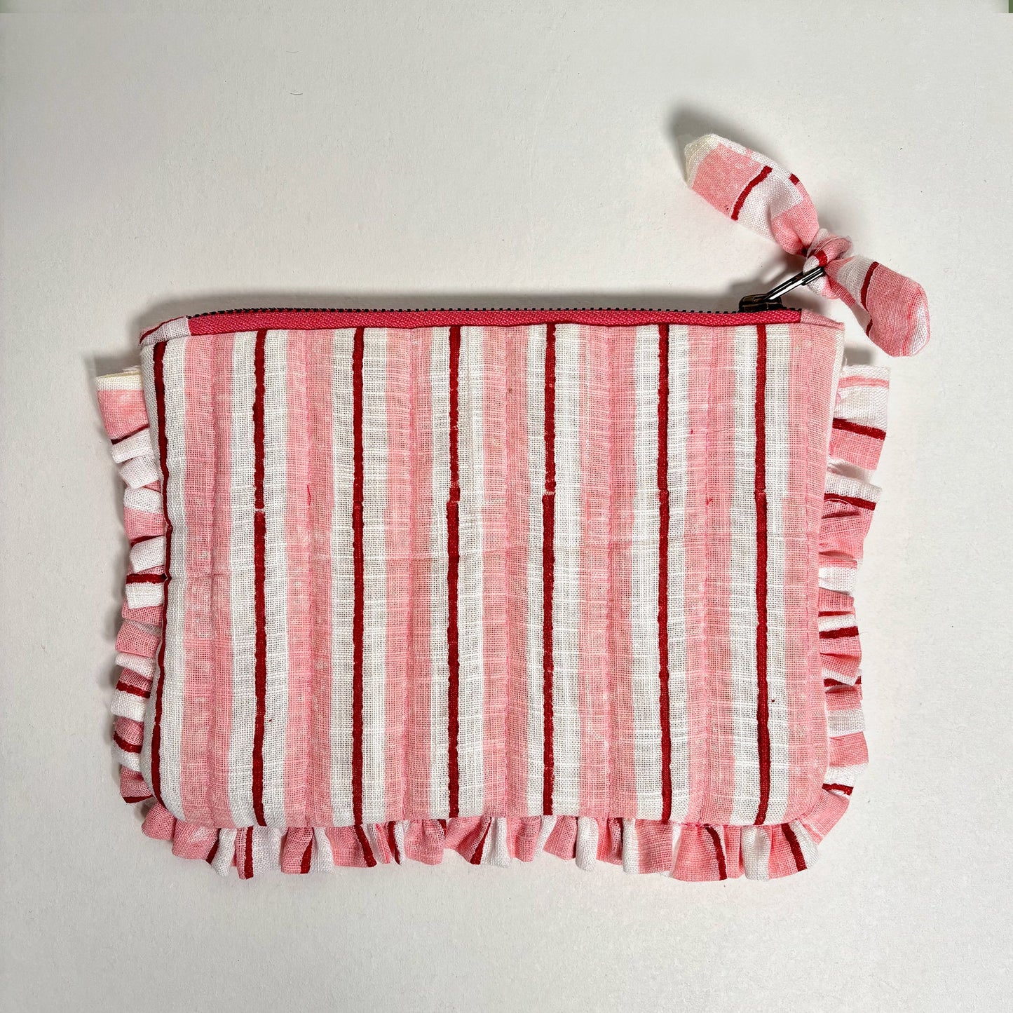 Quilted Cotton Travel Pouch with Frill Organizer