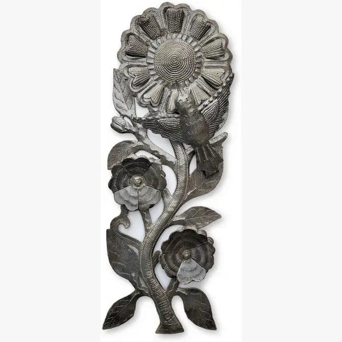 Metal Garden Art Sunflowers, Recycled Haitian Decor 5"x14.5"