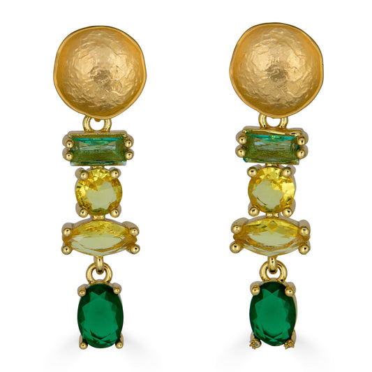 Green and Yellow Multi Gemstone Drop Earrings